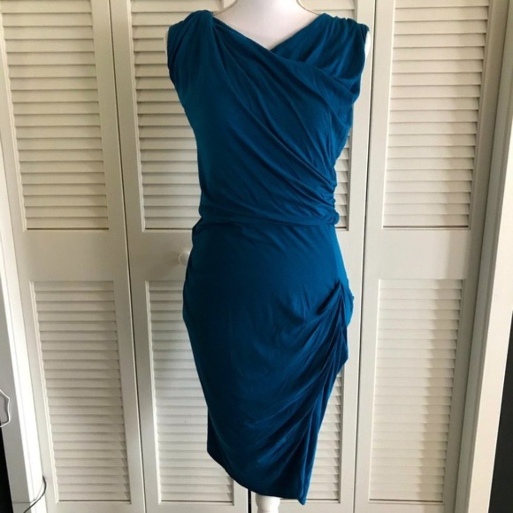 Anthropologie Bordeaux Sleeveless Ruched Form-Fitting Midi Dress